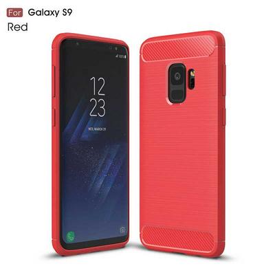 Brushed Carbon Fiber Anti Slide Drop Resistant Soft TPU Back Cover Protective Case for Samsung Galaxy S9 - Red
