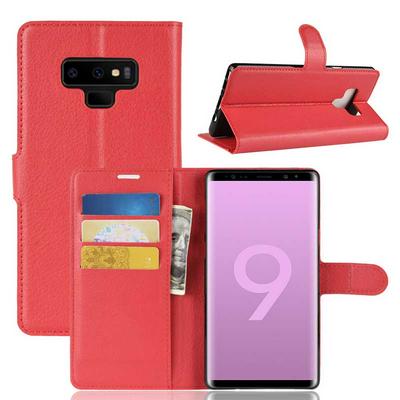 Litchi Pattern Wallet Stand Card Holder Slots PU Leather + TPU Protective Cover Case for Samsung Galaxy Note 9 - Red