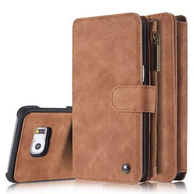 CaseMe 14 Card Slots Detachable 2-in-1 Split Genuine Leather Cover Case for Samsung Galaxy S6 Edge+/ G928 Brown