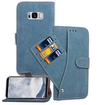 Wallet Style Frosted PU Leather + Soft TPU Rotatable Three Card Slots with Stand and Photo Frame Case for Samsung Galaxy S8 / G9500 - Blue