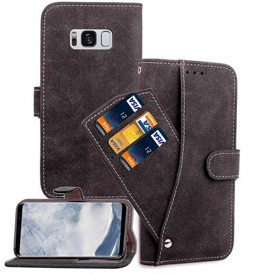 Wallet Style Frosted PU Leather + Soft TPU Rotatable Three Card Slots with Stand and Photo Frame Case for Samsung Galaxy S8 / G9500 - Black