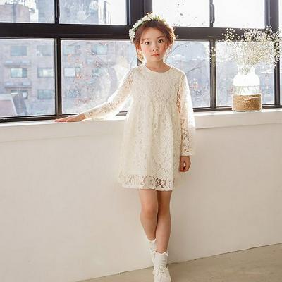 Korean Style Long-sleeved Children Baby Girl Princess Skirt Gypsum Starry Lace Dress