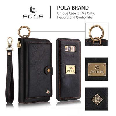 Pola for Car Holder with Zipper Wallet Detachable PU Leather + PC Key Ring Strap with Picture Frame and Card Slots Protective Case for Samsung Galaxy S8 / G9500 - Black