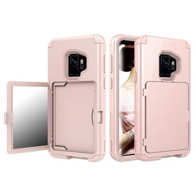 3 in 1 Detachable Design with Card Slot and Makeup Mirror Shockproof Hard PC + Soft TPU Hybrid Back Cover Protective Case for Samsung Galaxy S9 - Pink