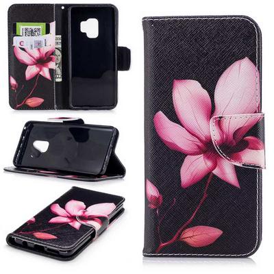 Colored Painting Card Holder Slots Wallet Style with Magnetic Buckle PU Leather + Soft TPU Case for Samsung Galaxy S9 - Lotus