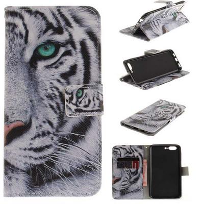Color Painting Side Flip PU Leather + Soft TPU Card Slots with Stand and Magnetic Buckle Wallet Case for OnePlus 5 - Tiger