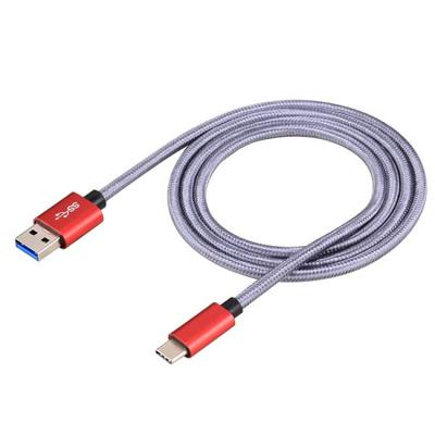 Nylon Weave Style 1m 5A USB to USB-C / Type-C 9-Core Data Sync Fast Charging Cable for Android Devices with Type-C Interfaces - Purple & Red