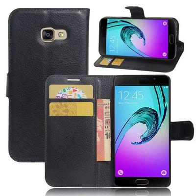 Side Flip Wallet Style PU Leather + Soft TPU Card Holder with Stand and Magnetic Buckle Case for Samsung Galaxy A3 (2017) - Black
