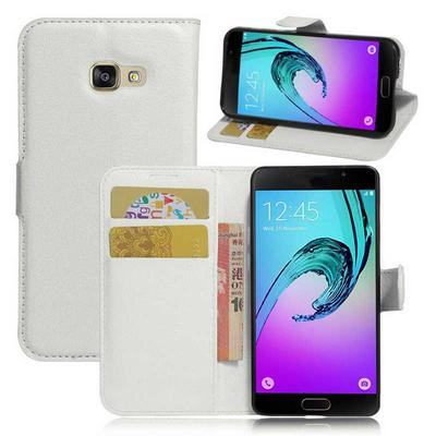 Side Flip Wallet Style PU Leather + Soft TPU Card Holder with Stand and Magnetic Buckle Case for Samsung Galaxy A3 (2017) - White