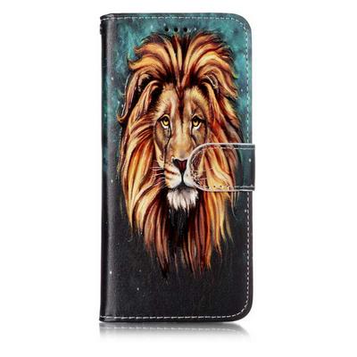 Bright Oil Smooth Surface Colored Painting PU Leather + Soft TPU Card Holder with Stand Support Wallet and Magnetic Buckle Case for Samsung Galaxy S9 - Lion