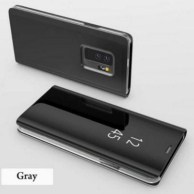 Plating Mirror Magnetic Suction PU Leather + Hard PC with Intelligent Sensor Chip Smart Wake Sleep Flip-Free Answer Phone Stand Case for Samsung Galaxy S9 - Gray