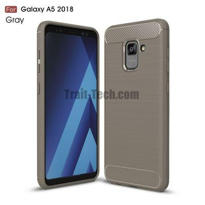 Carbon Fiber Brushed Metal Solid Color TPU Black Cover Case for Samsung Galaxy A5 2018 - Grey