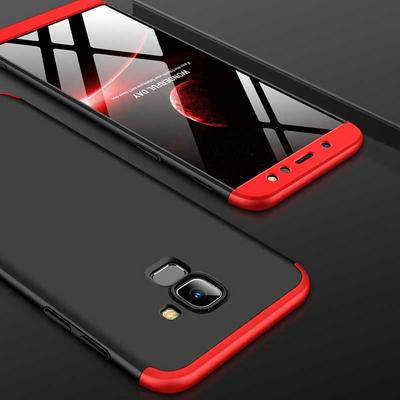 Three-Stage Style Full Coverage Detachable Frosted Shockproof Hard PC Back Cover Protective Case for Samsung Galaxy A6 (2018) - Red Black