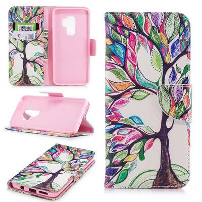 Colored Painting Card Holder Slots Wallet Style with Magnetic Buckle PU Leather + Soft TPU Case for Samsung Galaxy S9 Plus - Treeland