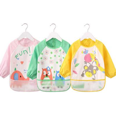 Waterproof Cartoon Printing Children Gown Anti-dirty Reverse-wear Saliva Bibs + Eating Pocket - Green