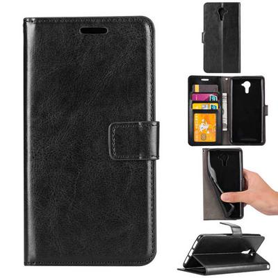 Oil Edge Crazy Horse Pattern Side Flip PU Leather + Soft TPU Picture Frame with Magnetic Buckle and Card Slots Wallet Case for Wiko U Feel Prime - Black
