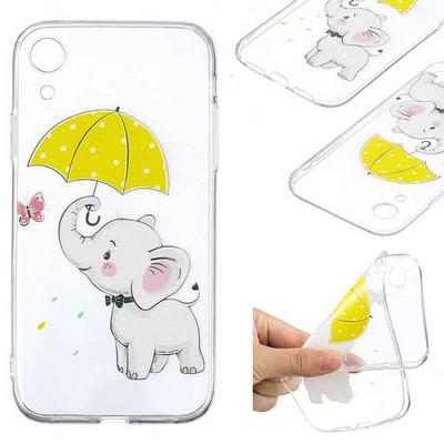 Painted High Transparent Anti-Scratch Soft TPU Back Cover Protective Case for iPhone XR 6.1 - Umbrella Elephant