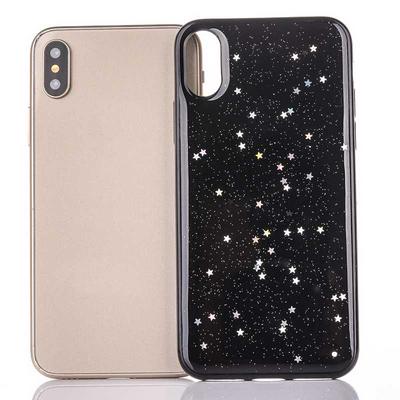 Colored Painting Bling Glitter Powder Transparent Soft TPU Back Cover Case for iPhone XR 6.1 - Black Starry