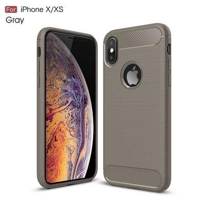 Brushed Carbon Fiber Shockproof Non-Slip Anti-Scratch Soft TPU Back Cover Protective Case for iPhone X / XS - Grey