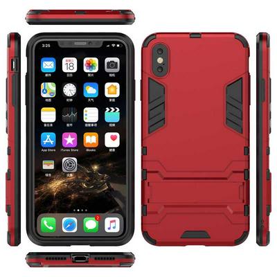 Armor Iron Man 2 in 1 Detachable Shockproof Hard PC + Soft TPU Hybrid with Kickstand Back Cover Case for iPhone Xs Max 6.5 - Red