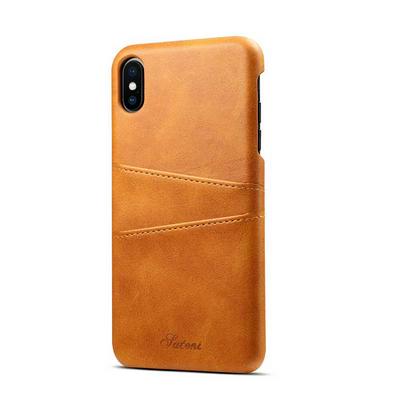 Suteni Calf Pattern with Two Card Slots Leather Coated Hard PC Back Cover Protective Phone Case for iPhone Xs Max 6.5 - Khaki