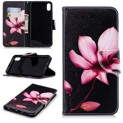 Painted Side Flip Shockproof PU Leather + Soft TPU Magnetic Buckle with Card Slots and Stand Wallet Protective Case for iPhone Xs Max 6.5 - Orchid
