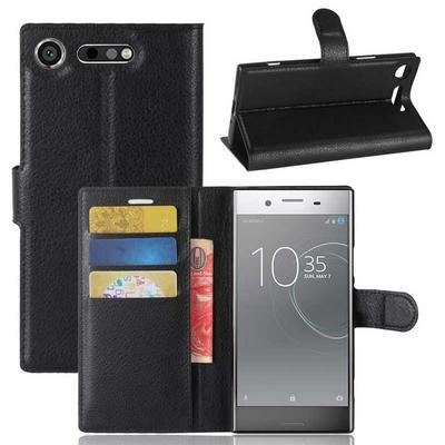 Litchi Pattern Side Flip PU Leather + Soft TPU Card Slots with Magnetic Buckle and Stand Wallet Case for Sony Xperia XZ1 - Black