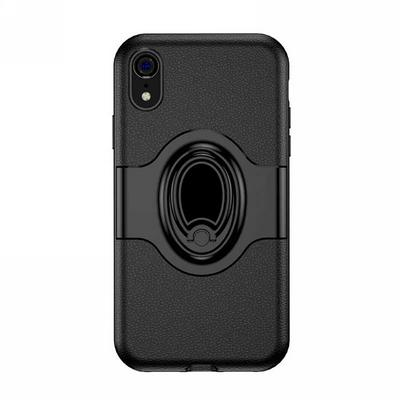 Armor Car Magnet Adsorption Shockproof Hard PC + Soft TPU Hybrid with 360 Degree Ring Stand Back Cover Case for iPhone XR 6.1 - Black