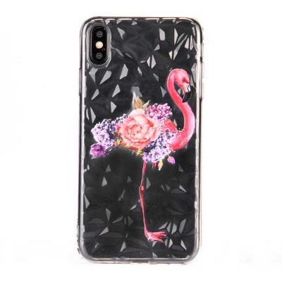 Color Painting Diamond Pattern Shockproof Soft Transparent TPU Back Cover Protective Case for iPhone X / XS - Flamingo Rose 