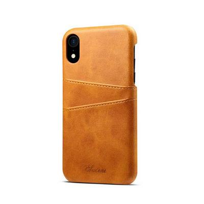 Suteni Calf Pattern with Two Card Slots Leather Coated Hard PC Back Cover Protective Phone Case for iPhone XR 6.1 - Khaki