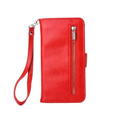 with Strap Zipper Wallet Style PU Leather + Detachable TPU Card Holder with Stand and Photo Frame Case for iPhone XR 6.1 - Red