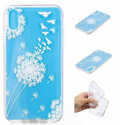 Painted Pattern Ultra Slim Anti-Scratch Transparent Soft TPU Back Cover Protective Case for iPhone X / XS - White Dandelions