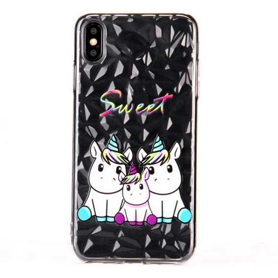 Color Painting Diamond Pattern Shockproof Soft Transparent TPU Back Cover Protective Case for iPhone X / XS - Pegasus