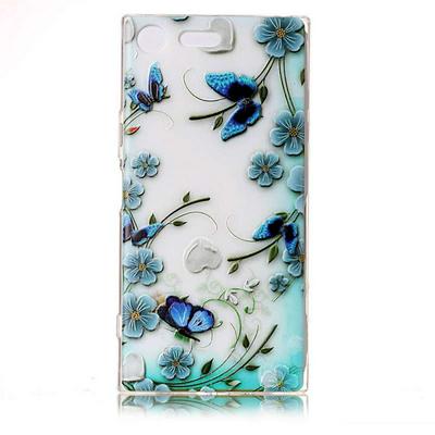 Ultra Thin All Soft TPU Back Cover Case for Sony Xperia XZ Premium - Blue Flowers and Butterflies