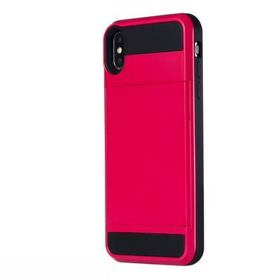 Simple Shockproof 3 in 1 Detachable with Card Slot Hard PC + Soft TPU Hybrid Back Cover Protective Case for iPhone Xs Max 6.5 - Rose Red