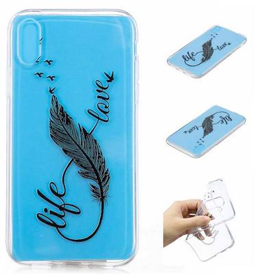 Painted Pattern Ultra Slim Anti-Scratch Transparent Soft TPU Back Cover Protective Case for iPhone X / XS - Black Feather
