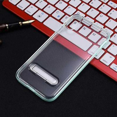 Bumblebee Double Layer Transparent Soft TPU + Hard PC Bumper Frame Hybrid with Kickstand Back Cover Protective Case for iPhone Xs Max 6.5 - Mint Green