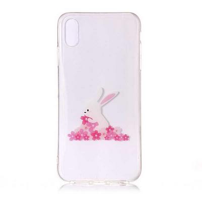 Colored Painting Transparent Soft TPU Back Cover Case for iPhone Xs Max 6.5 - Pink Flower