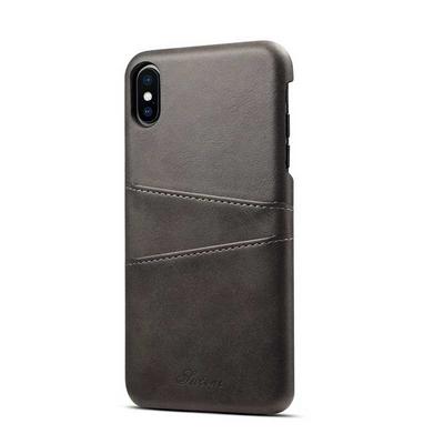 Suteni Calf Pattern with Two Card Slots Leather Coated Hard PC Back Cover Protective Phone Case for iPhone Xs Max 6.5 - Black