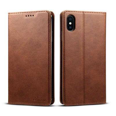 Calf Pattern Side Flip PU Leather + TPU with Card Slots and Stand Wallet Protective Case for iPhone Xs Max 6.5 - Coffee