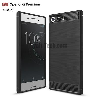 Carbon Fiber Brushed Anti-Drop Shockproof Soft TPU Back Cover Case for Sony Xperia XZ Premium - Black