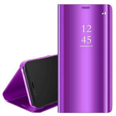 Clear View Cover Electroplated Mirror Translucent PU Leather + PC with Triangle Viewing Stand Flip Case for iPhone XR 6.1 - Purple
