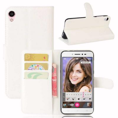 Lichee Pattern Side Flip PU Leather + Soft TPU Card Holder with Stand and Magnetic Buckle Case for Asus Zenfone 3 GO ZB501KL / Zenfone Live ZB501KL - White