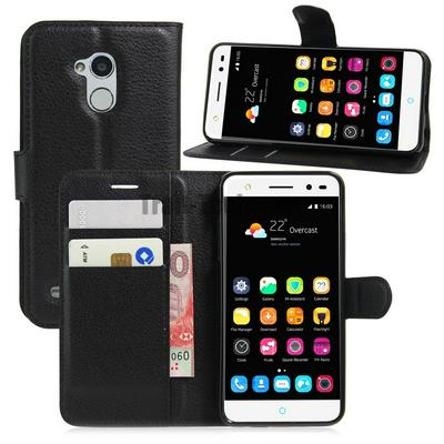 Wallet Style PU Leather + Soft TPU Card Holder with Stand and Magnetic Buckle Case for ZTE Blade V7 Lite / V6 Plus - Black