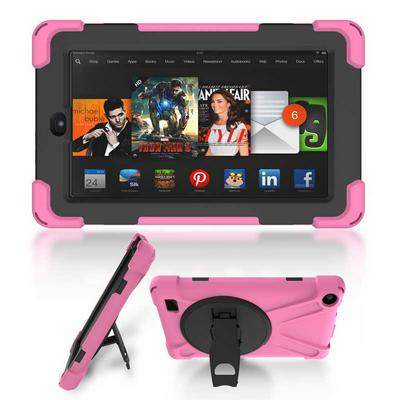 Shockwave Detachable 3 in 1 TPU + Hard PC Back Cover Case with Rotatable Stand for Amazon Kindle Fire 7 - Pink