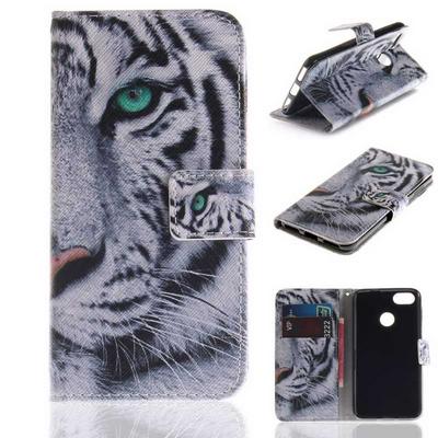 Color Painted Side Flip PU Leather + Soft TPU Card Slots with Magnetic Buckle and Stand Wallet Protective Case for Huawei Enjoy 7 / Y6 Pro (2017) / P9 Lite Mini - Tiger