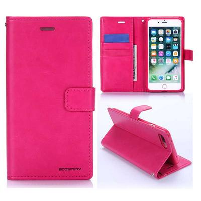 Mercury Goospery Blue Moon Dairy Series Wallet Card Holder Slot TPU + PU Leather Cover Case for iPhone 7 Plus/8 Plus - Rose Red 