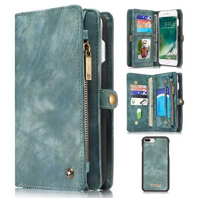 CaseMe Folio Zipper Wallet Style Detachable 2 in 1 with Flip Credit Card Slots Holder PC + PU Leather Cover Case for iPhone 7 Plus - Navy Blue