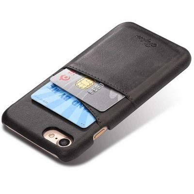 Suteni Calf Pattern with Two Card Slots Leather Coated Hard PC Back Cover Protective Phone Case for iPhone 7 / 8 - Black