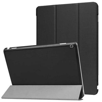 Tri-Fold Foldable Solid Color Side Flip PU Leather + Hard PC with Stand Case for Huawei MediaPad M3 Lite 10 - Black